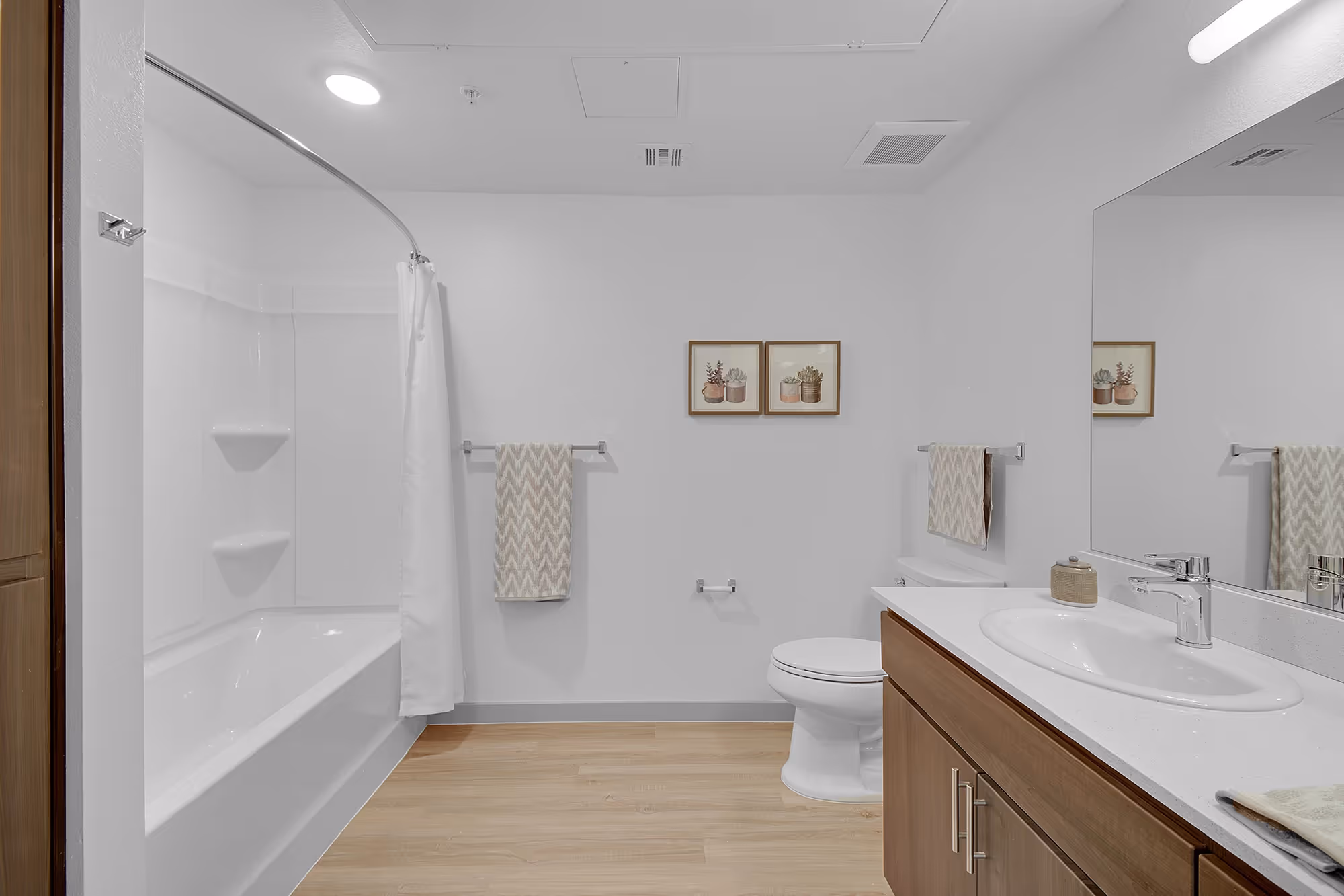 Bathroom with wood cabinets