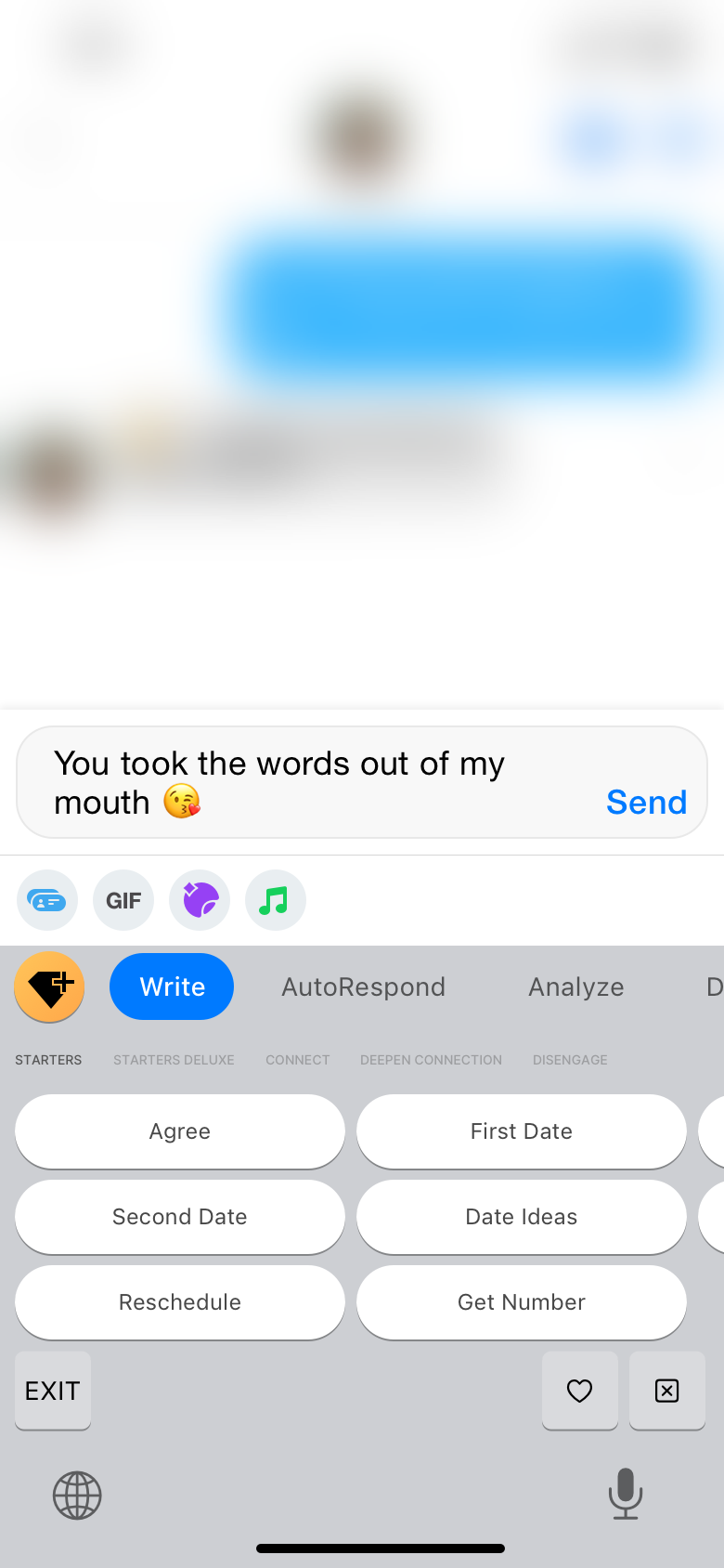 Keys' pills being used on Tinder populating text into the textbox