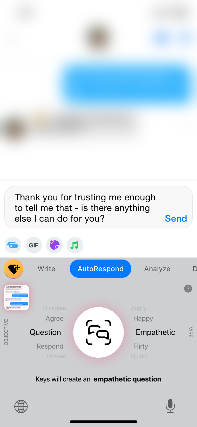 Keys AutoRespond being used on Tinder