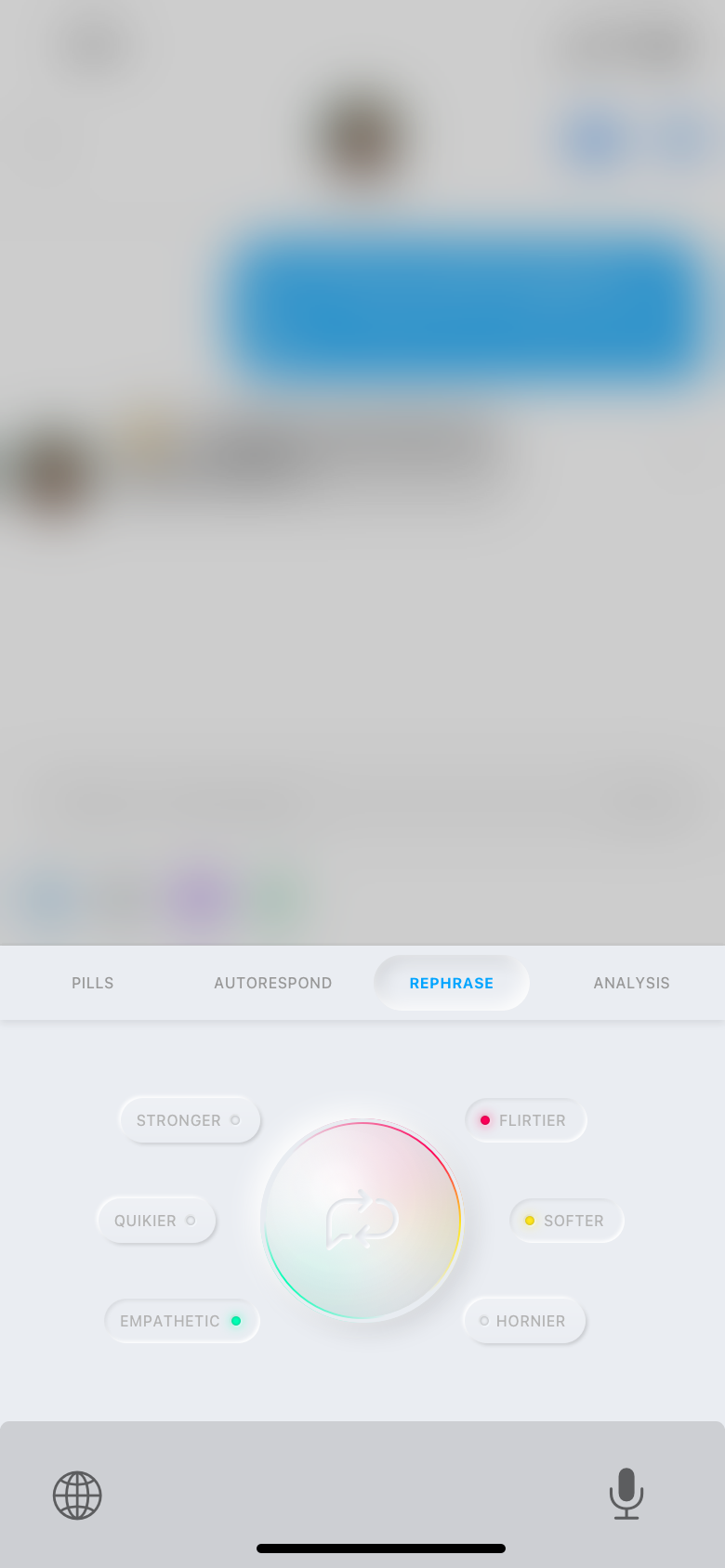 Keys rephrase interface, in neumorphic style