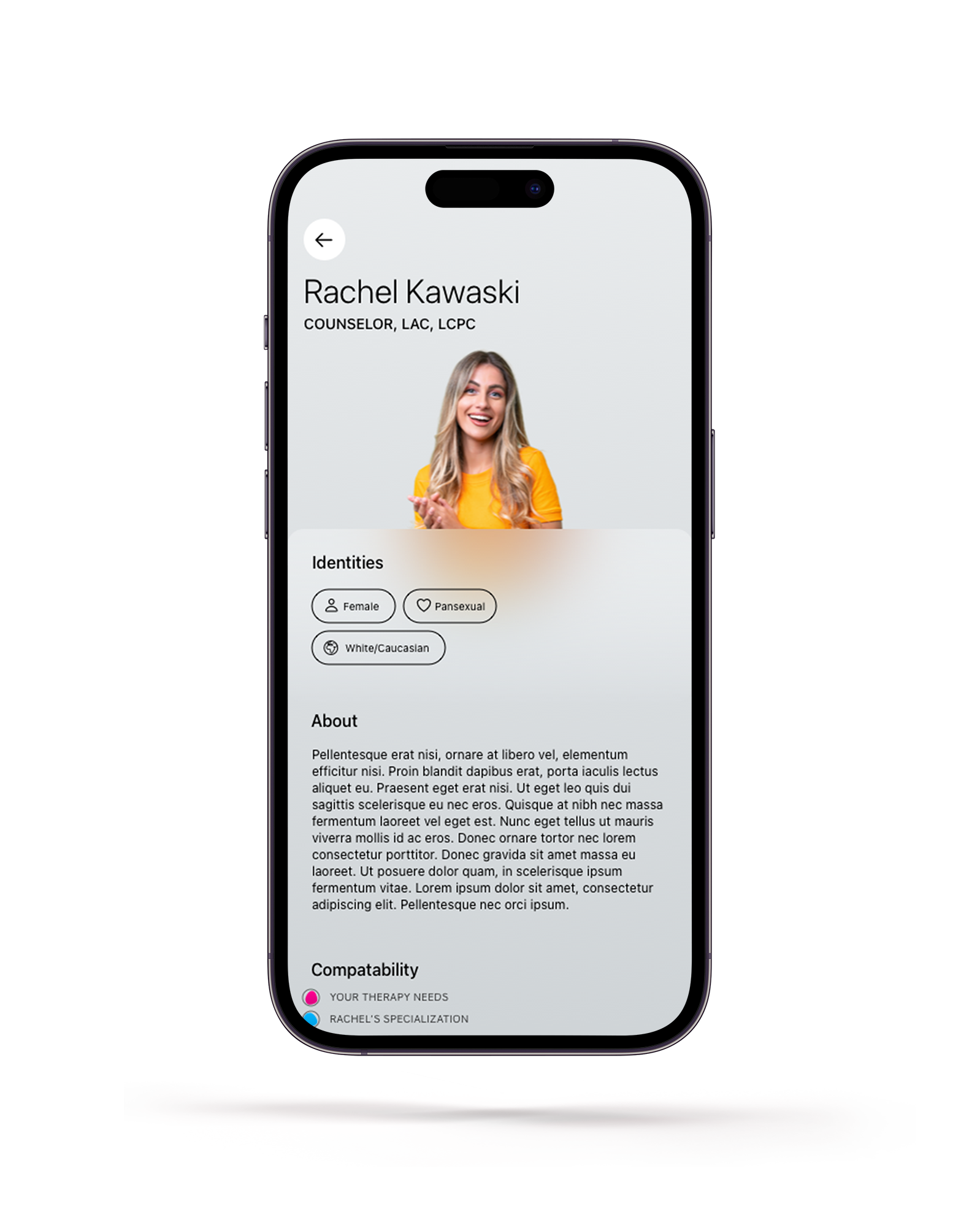 An iPhone with a therapist profile