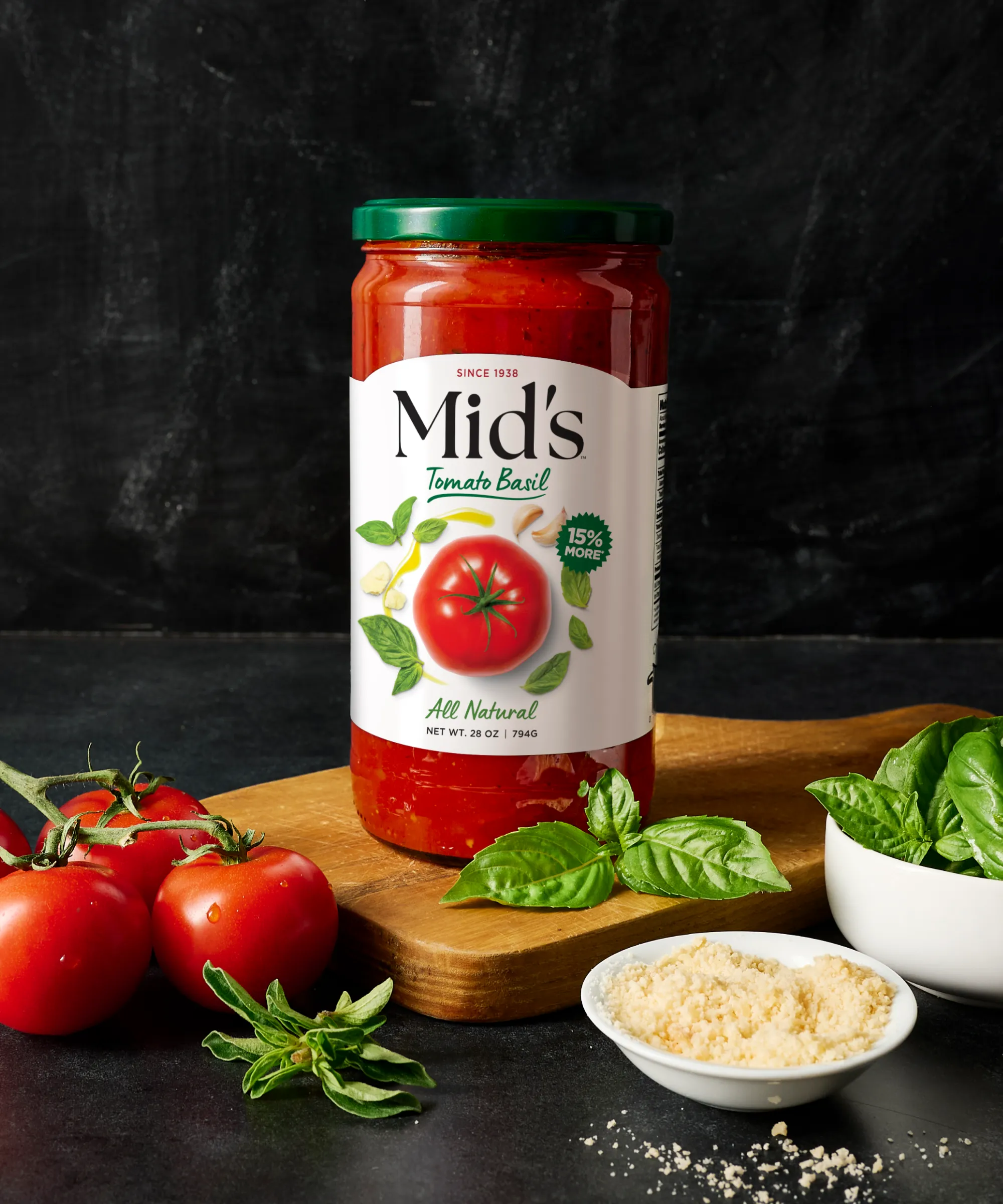 Mid's Tomato Basil Pasta Sauce with Ingredients