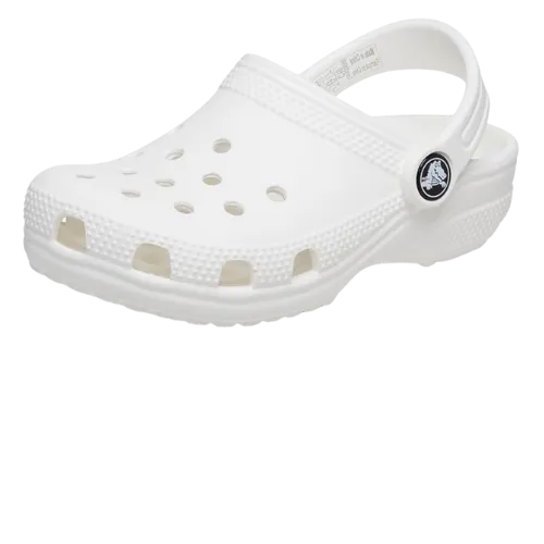 White foam clog with ventilation holes and adjustable heel strap