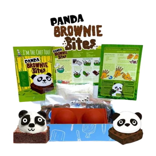 Panda Brownie Bites DIY baking kit with cute panda-faced brownies and instruction cards