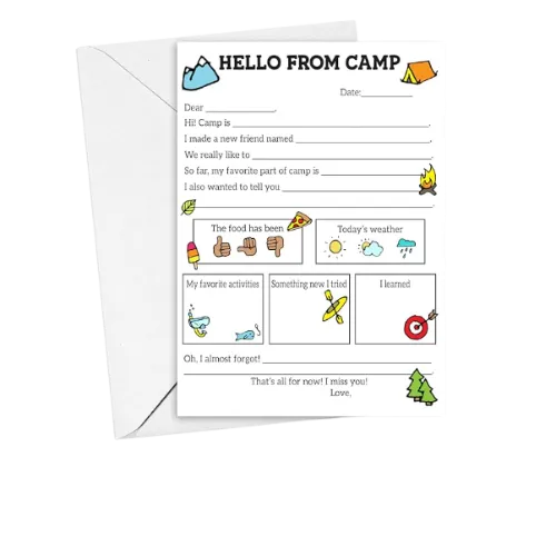 Hello from camp postcard template with fill-in sections for camper correspondence