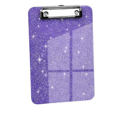 Purple glitter clipboard with metal clip and grid pattern design