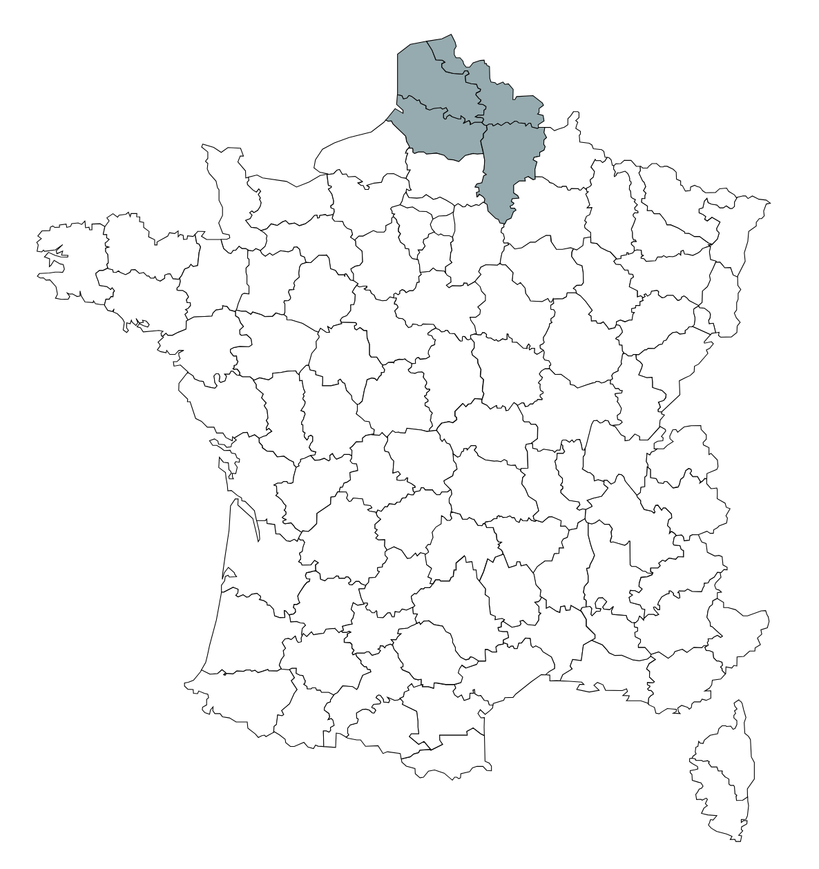 Carte des 4 départements d'intervention de Wagnon Events pour feux d'artifice et événements en région Hauts-de-France