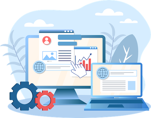 Illustration: Verwaltung und Monitoring der IT-Infrastruktur auf Desktop und Laptop