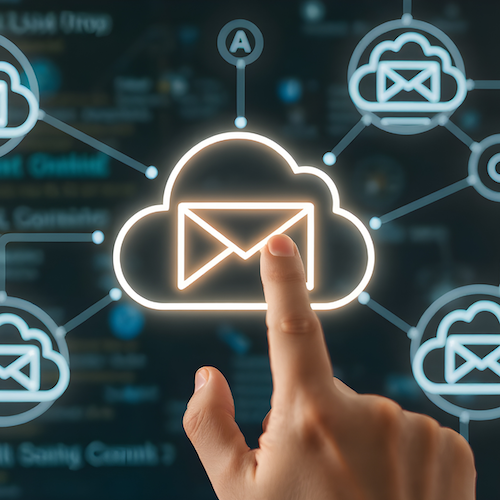 Hand pointing at an email icon