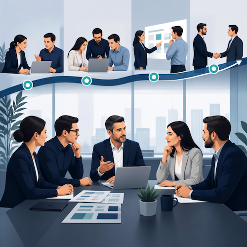 Illustration: Team setzt gemeinsam Puzzleteile zusammen – persönliche Betreuung