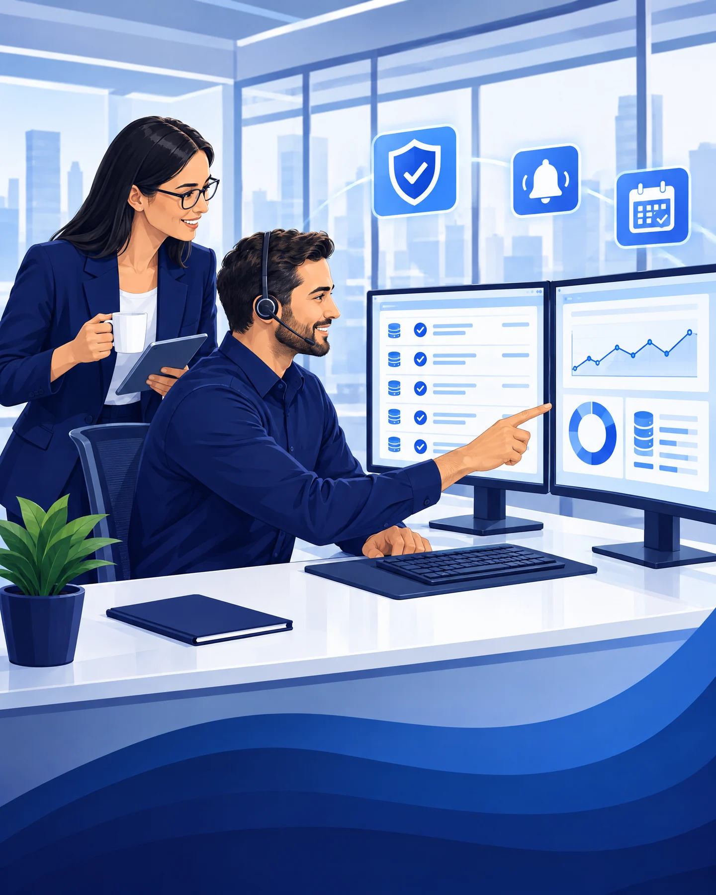 Illustration: Backup-Spezialisten überwachen täglich die Sicherungsjobs am Monitoring-Dashboard