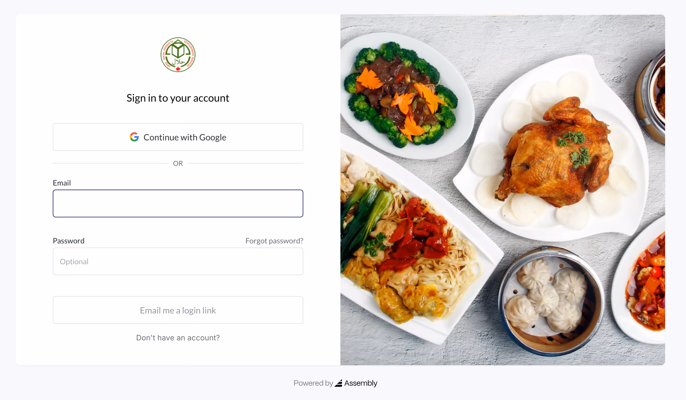 HPDS client portal public sign-in page, with HPDS logo and food photography