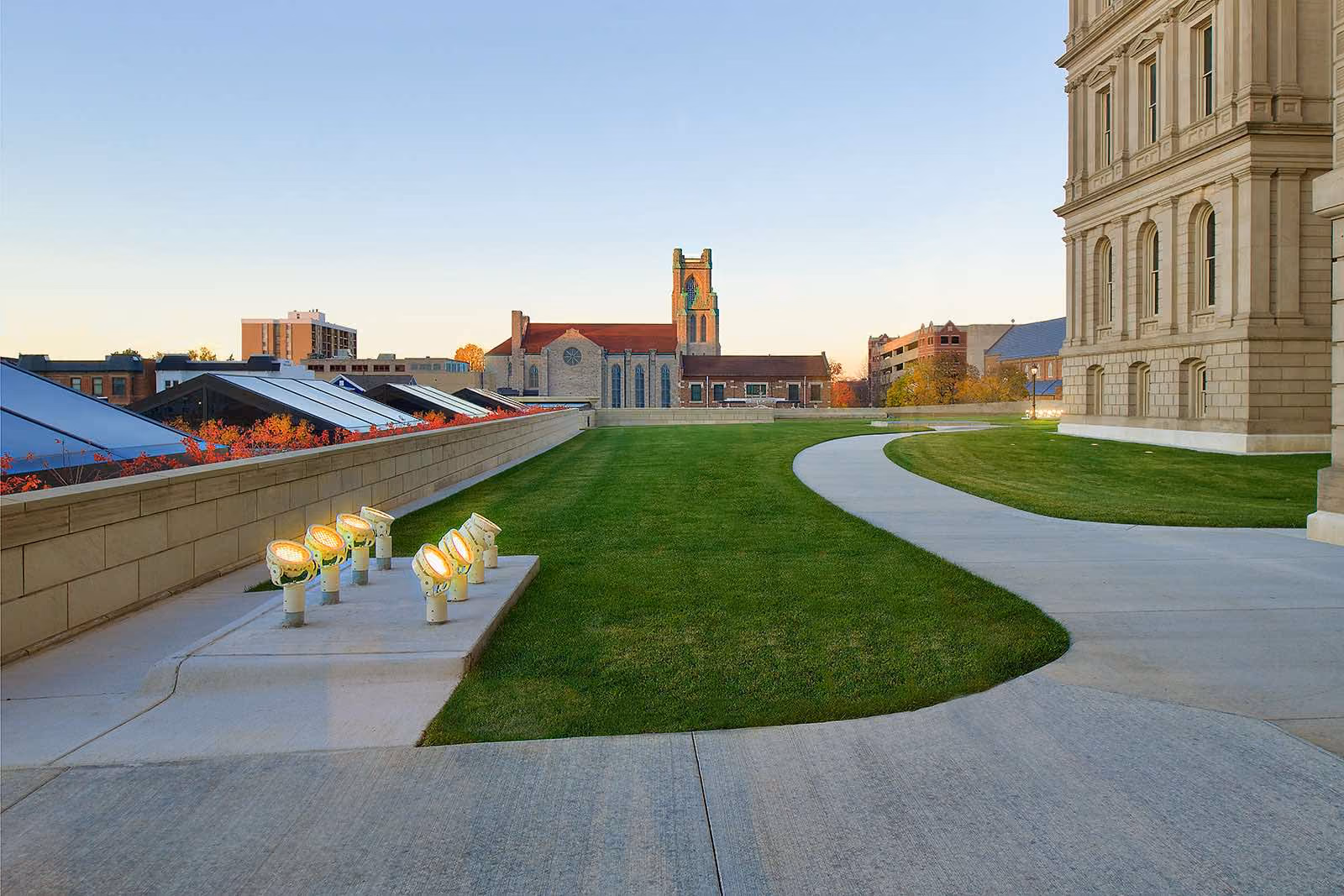 Photo of the capitol grounds at sunset