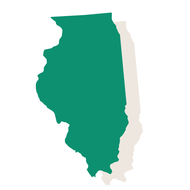Two overlapping simplified map outlines of the state of Illinois, one in green and one in light gray behind it.