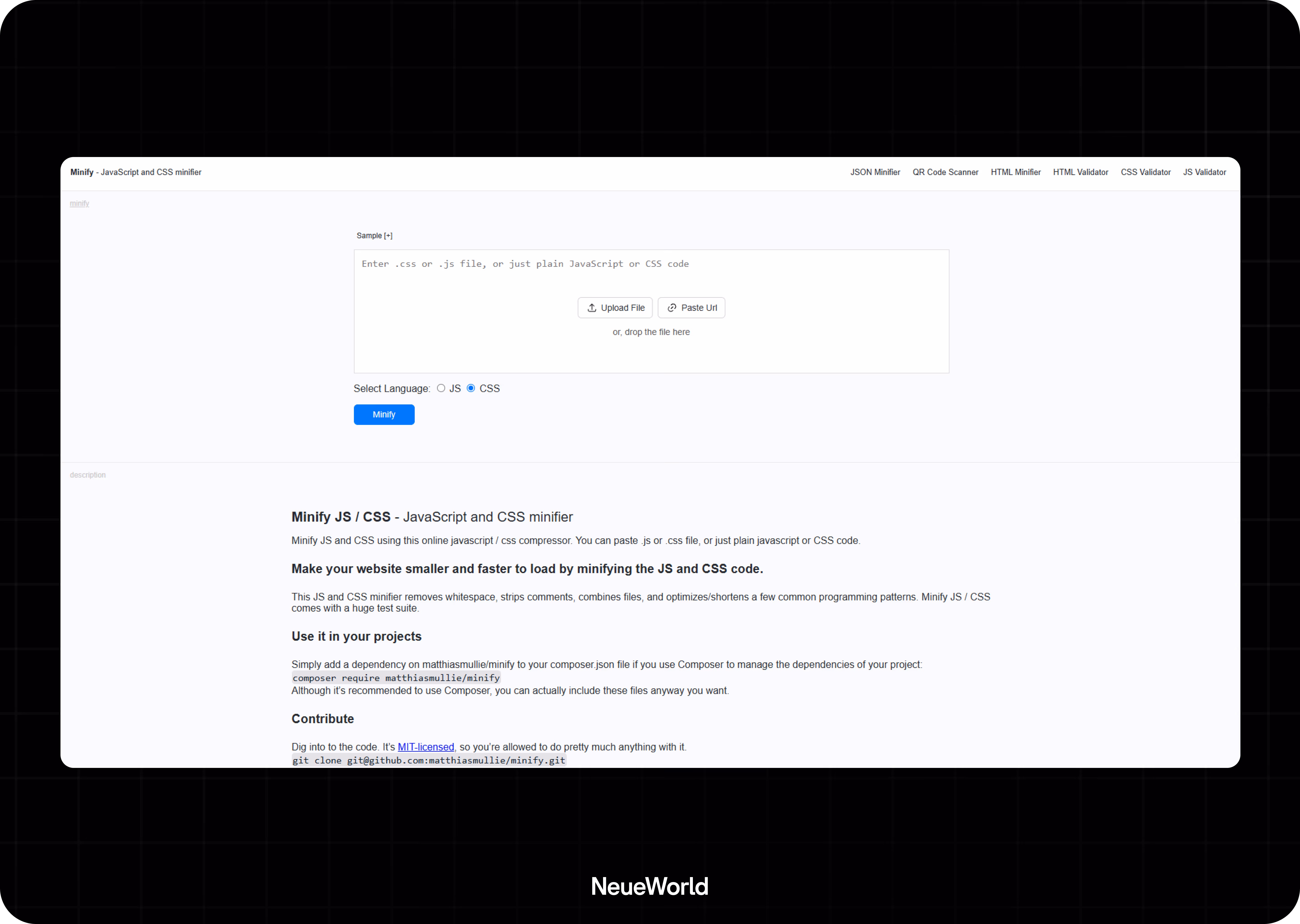minify code with minifier