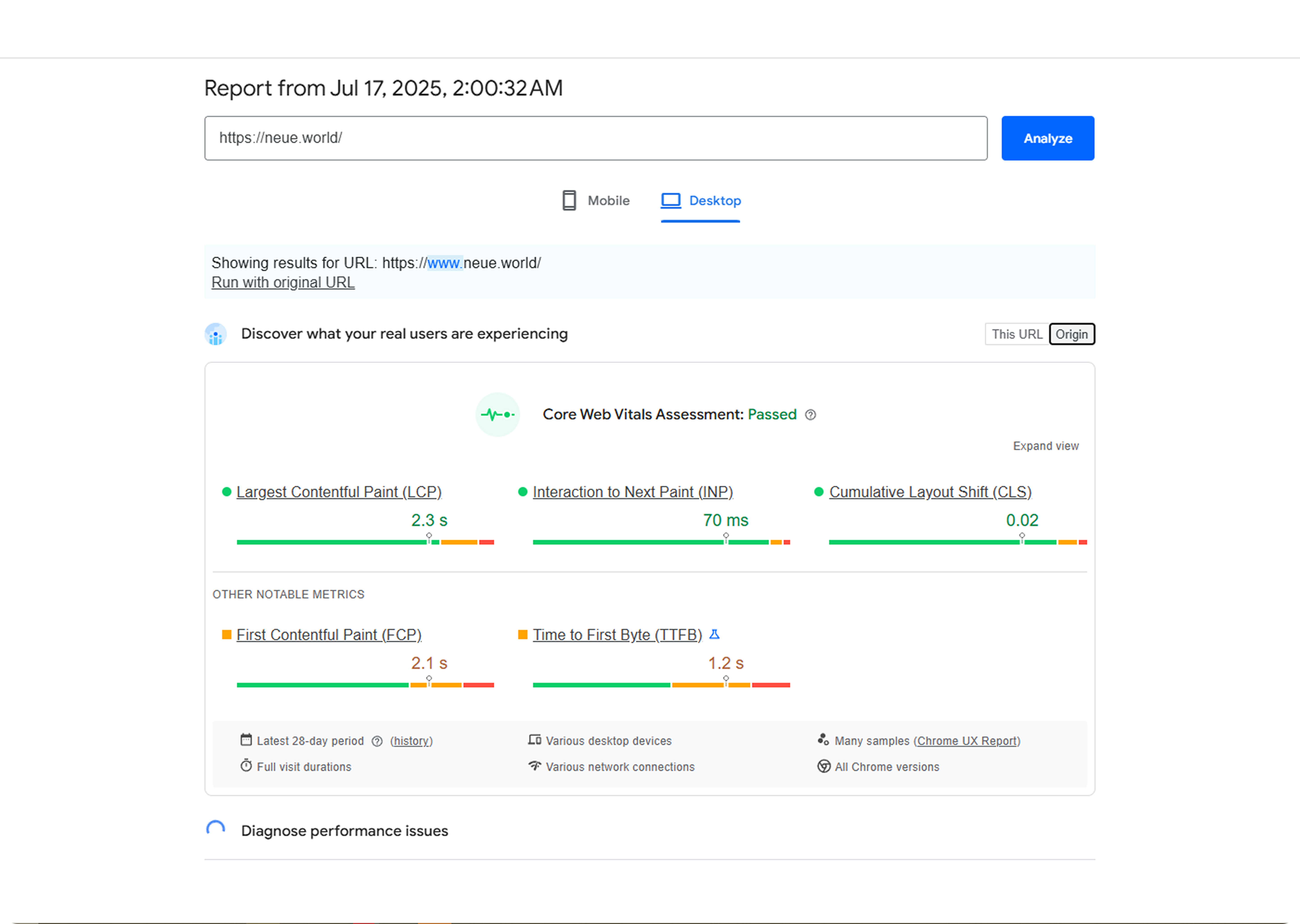 pagespeed insights test