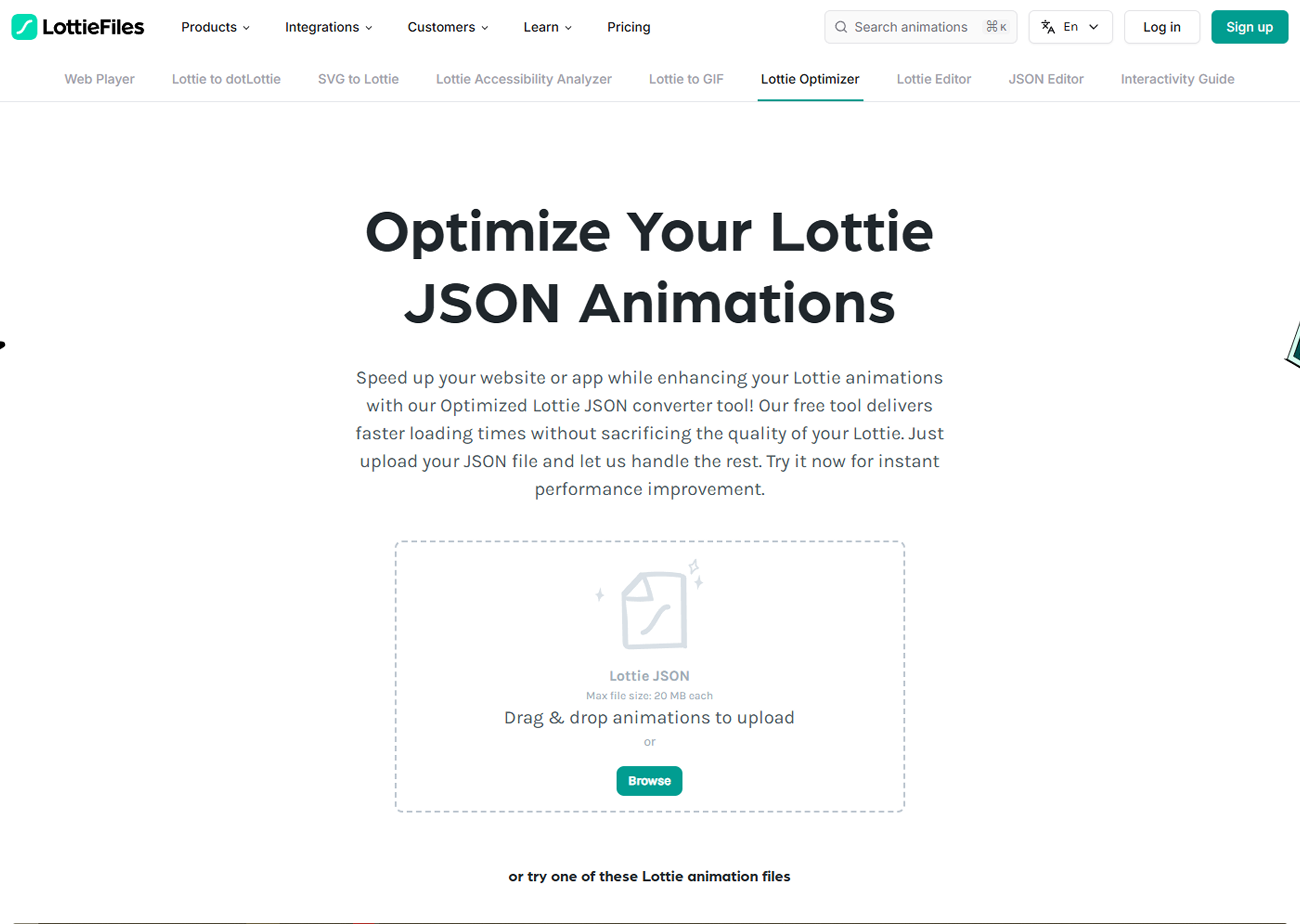optimized lottie json animations