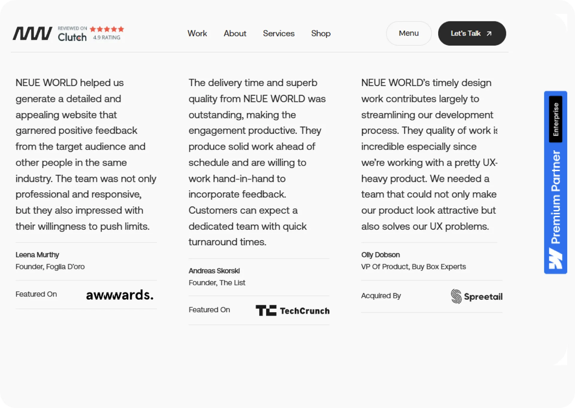 neue world testimonials