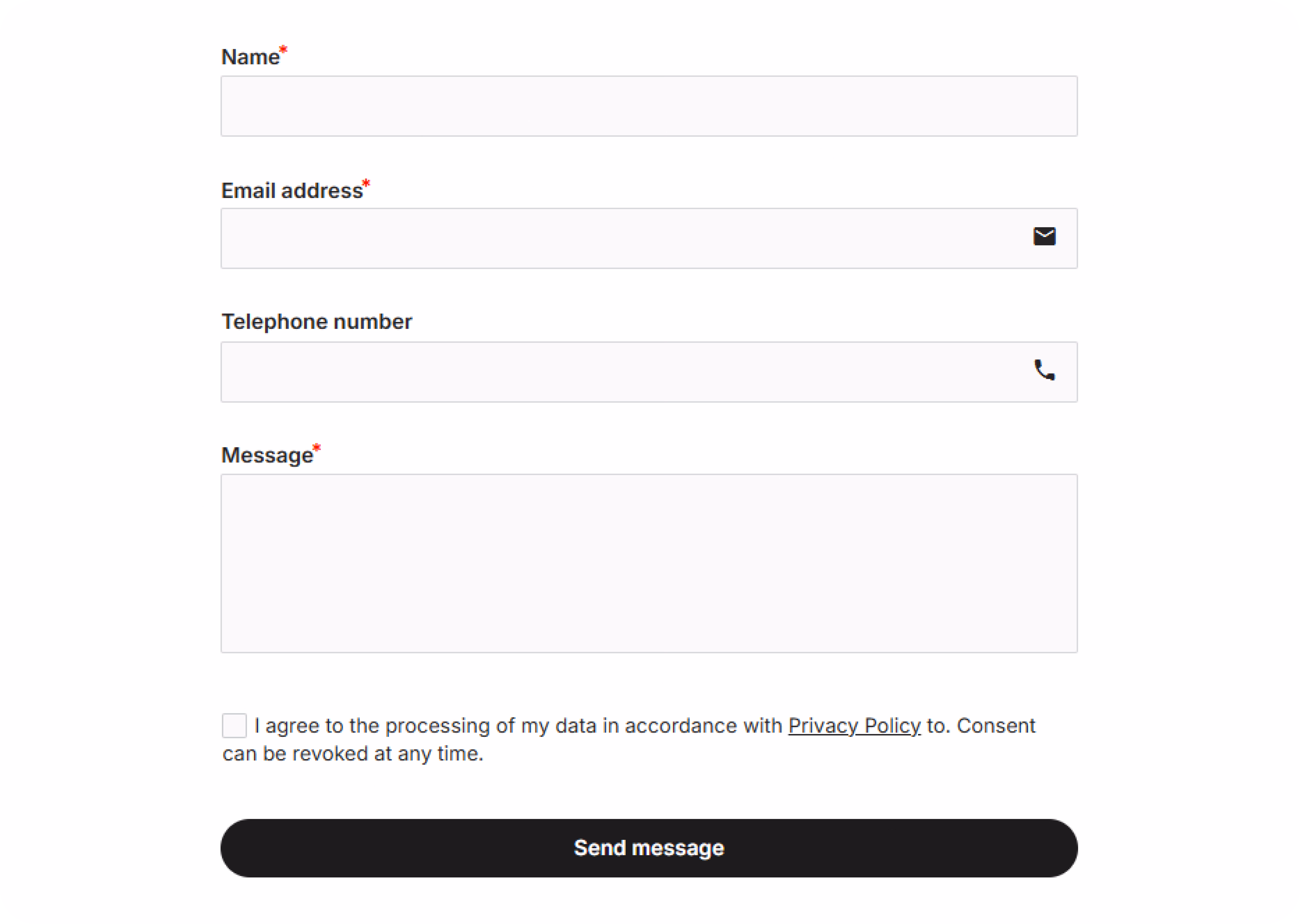 Landing page form