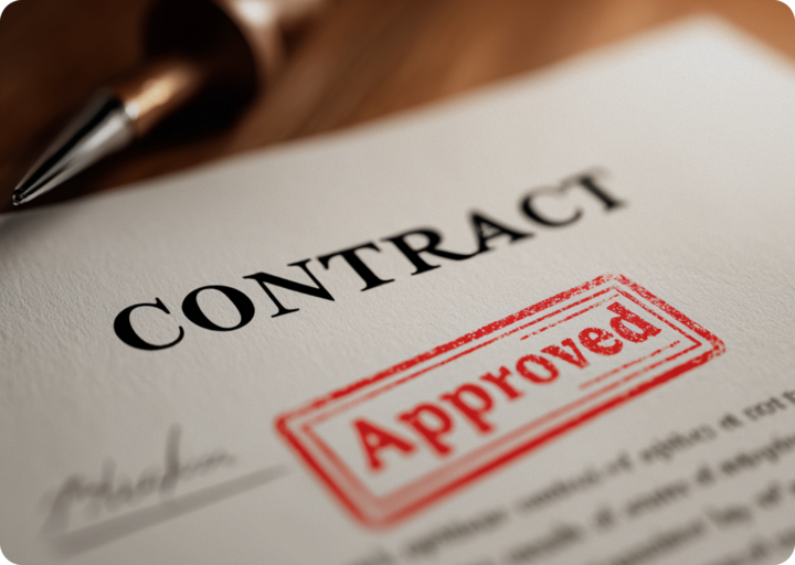 A close-up image of an approved contract