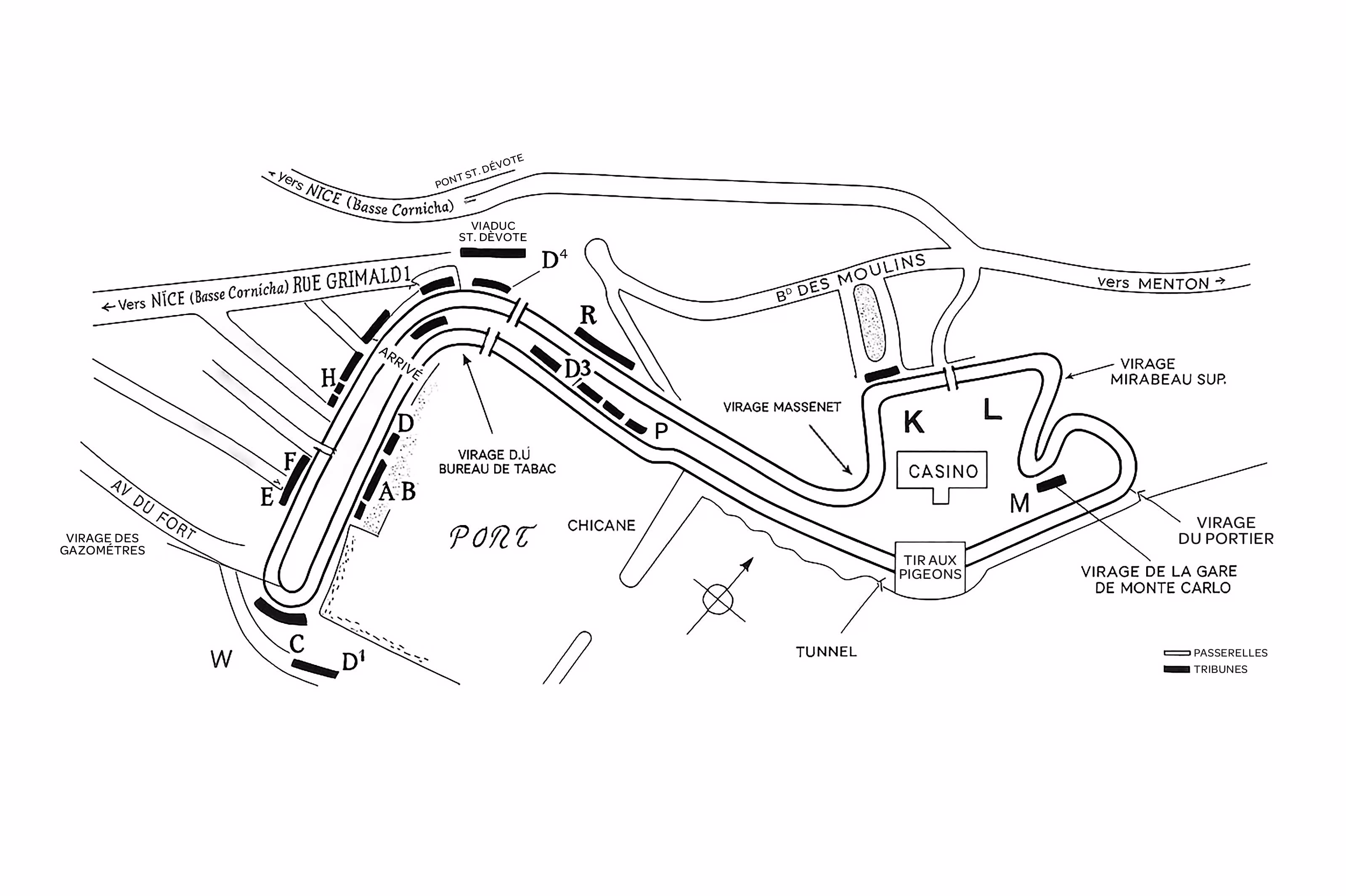 Historic map of the Monaco Grand Prix circuit layout, featured in Neumeister’s curation of the 1967 race