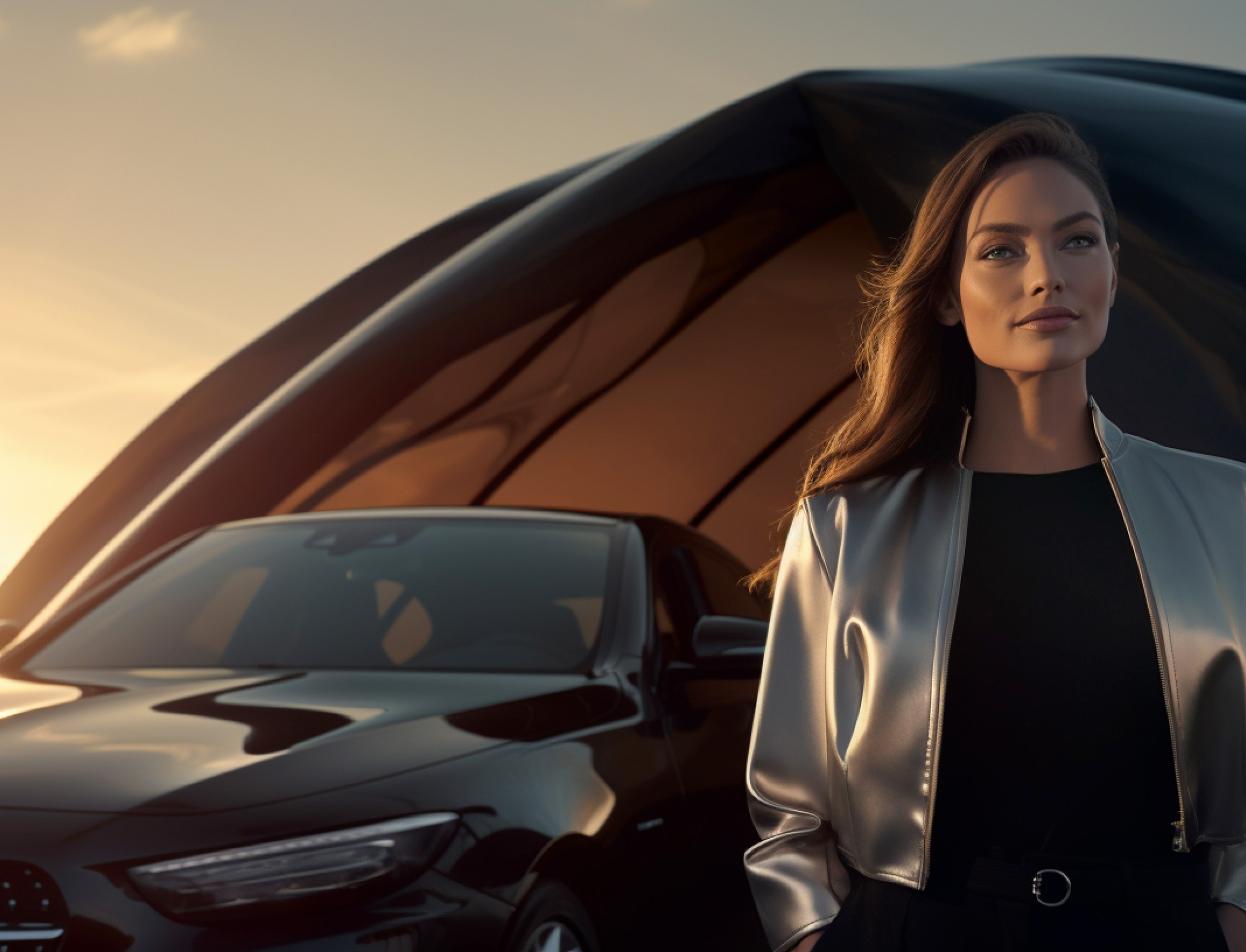 Someone standing in front of a car