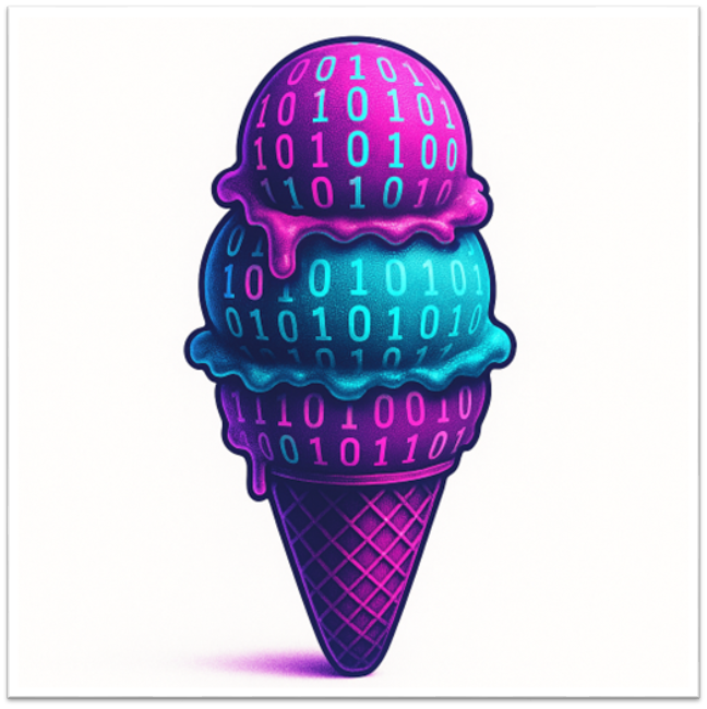 A blue and purple ice cream cone with a couple of balls of ice creamAI-generated content may be incorrect.