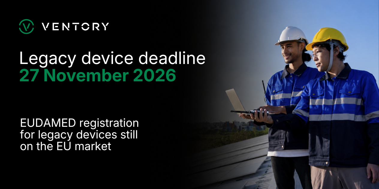 Stat card: EUDAMED legacy device registration deadline is 27 November 2026 for devices still on the EU market