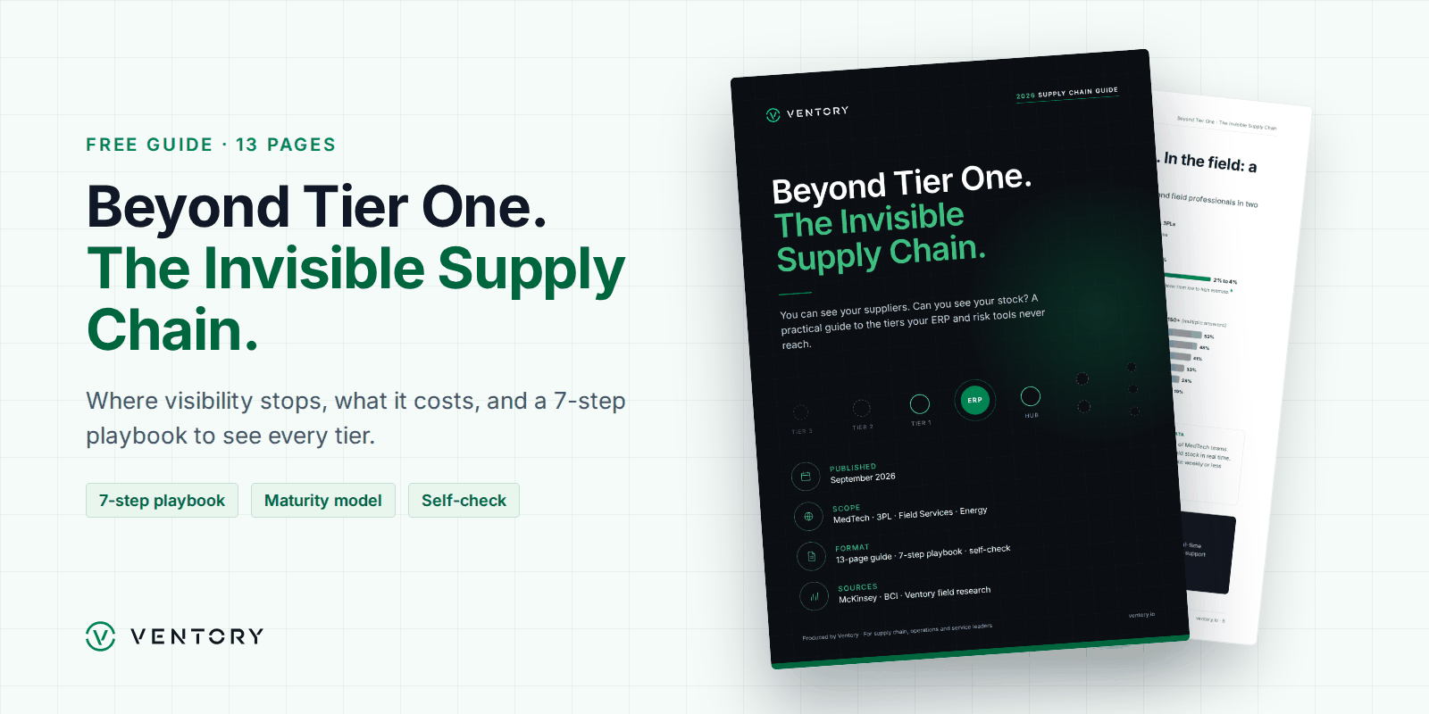 Free Ventory guide Beyond Tier One: The Invisible Supply Chain, 13 pages with a 7-step playbook, maturity model and self-check