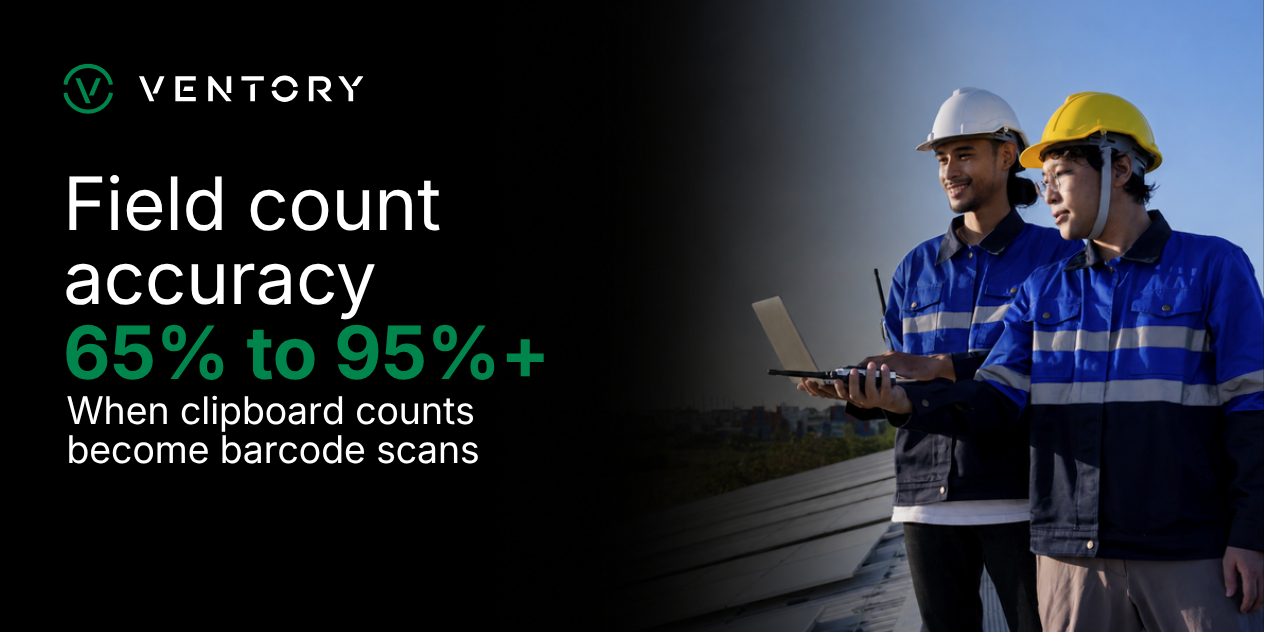 Stat card: field count accuracy moves from 65% to 95% or higher when clipboard counts become barcode scans