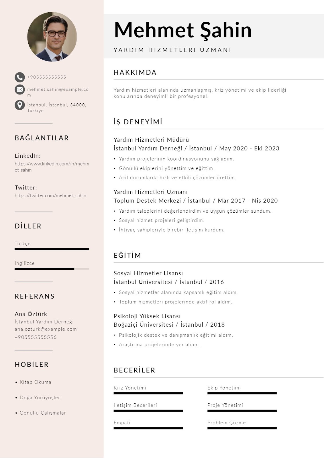 Yardım Hizmetleri Grubu Öz Geçmiş Örneği