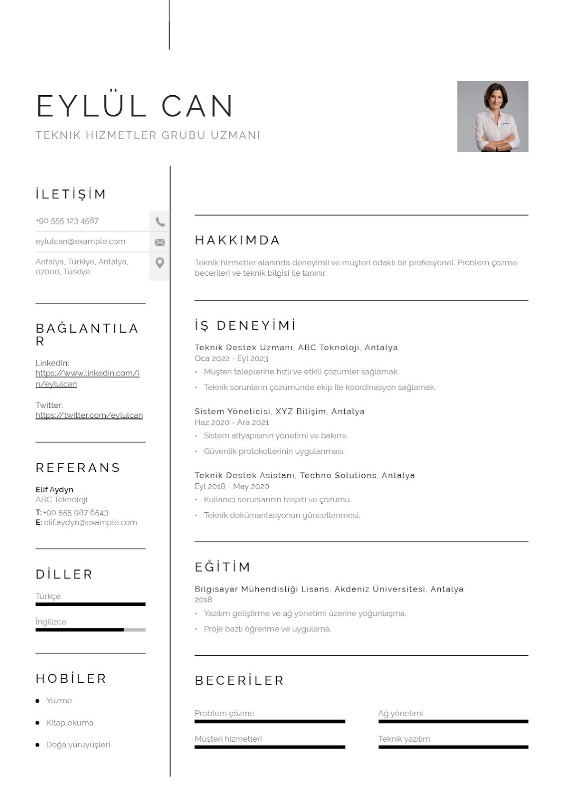 Yönetim Hizmetleri Grubu Öz Geçmişi Örneği