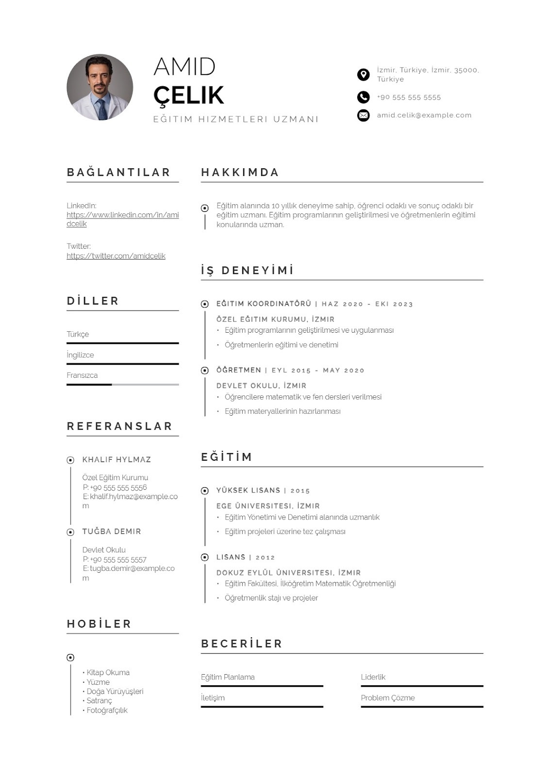 Eğitim Hizmetleri Grubu Öz Geçmiş Örneği