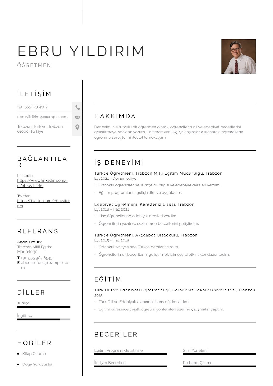 Kamuda Öğretmenlik için Özgeçmiş Örneği