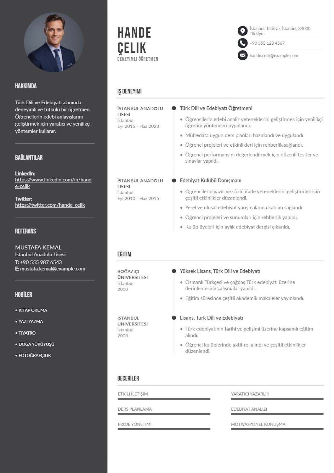 Deneyimli Öğretmen Özgeçmiş Örneği