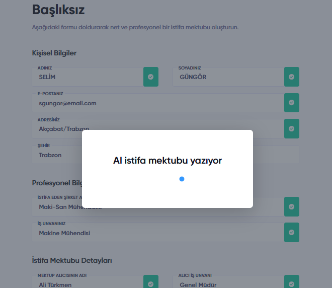Yapay zeka istifa mektubu yazım süreci