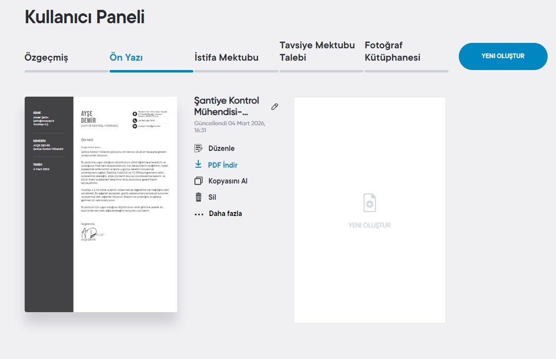 Kullanıcı Panelinde Ön Yazı sekmesinin seçilmesi