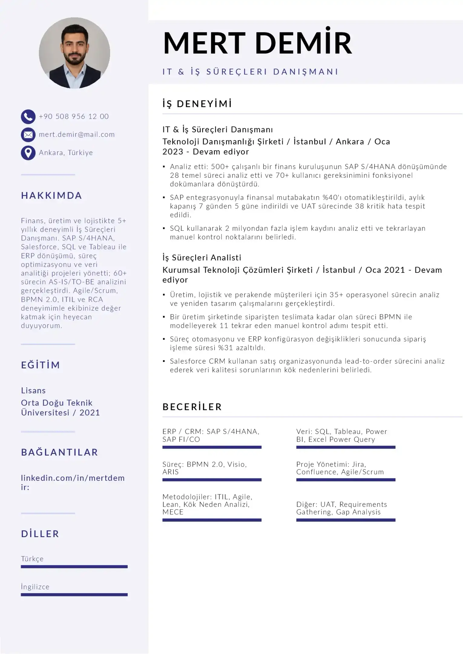 Orta Seviye (Mid-Level) Süreç ve IT Danışmanı Örneği