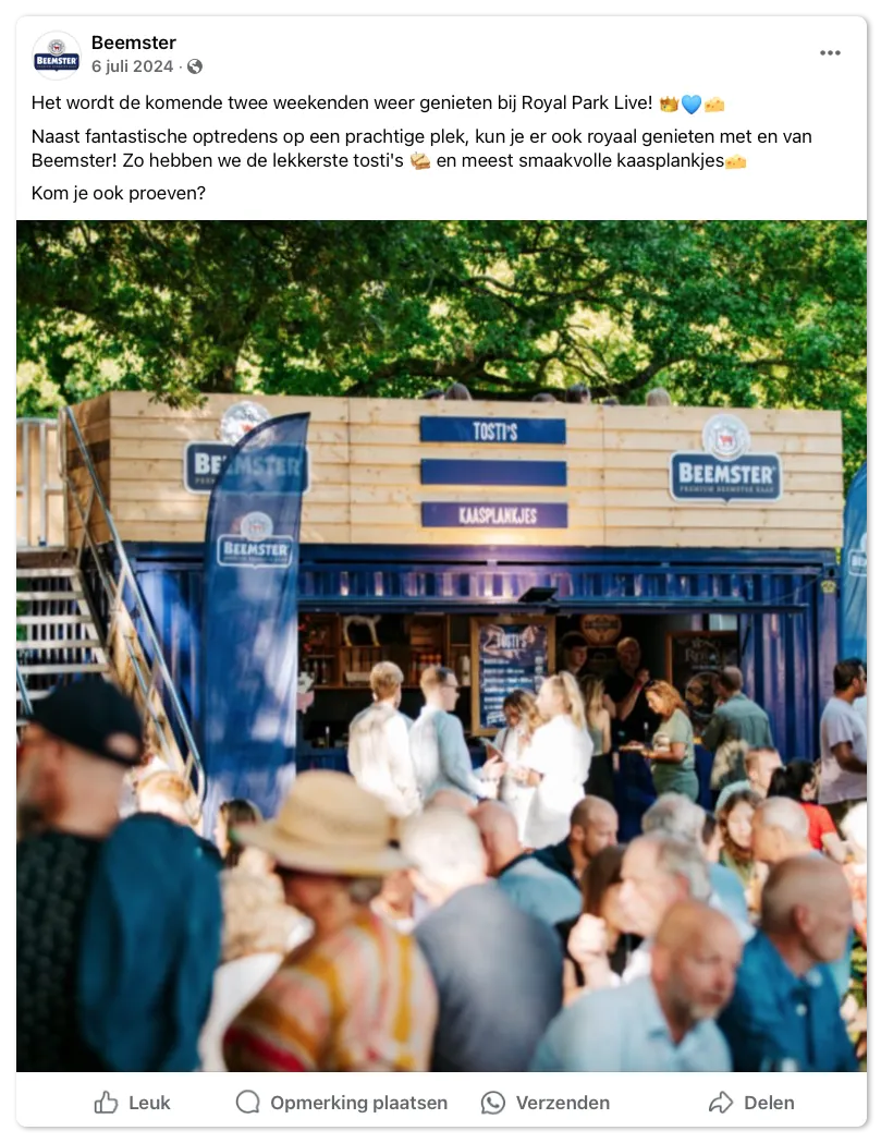 Social media bericht over Royal Park