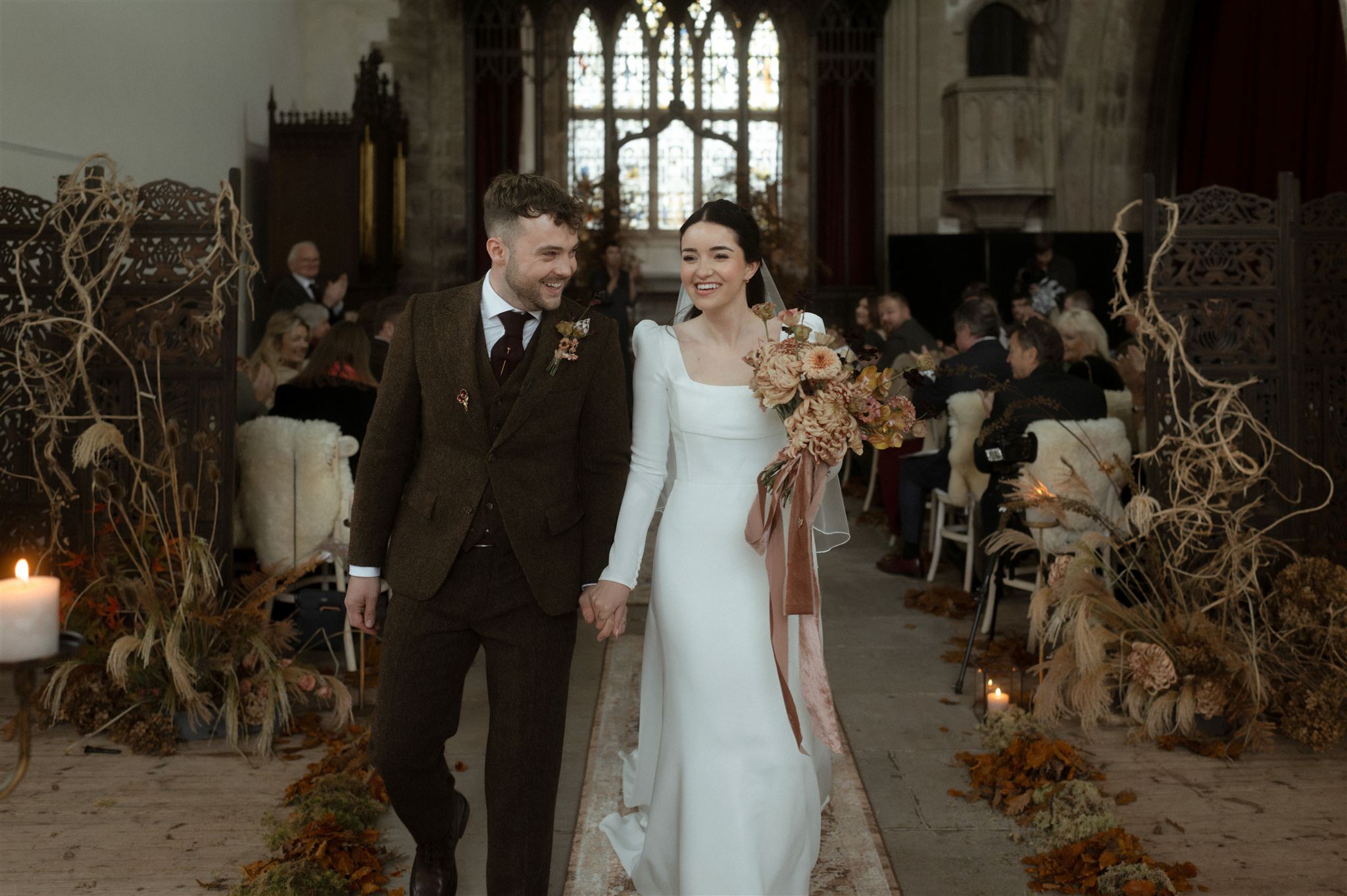 A bride and groom dancing