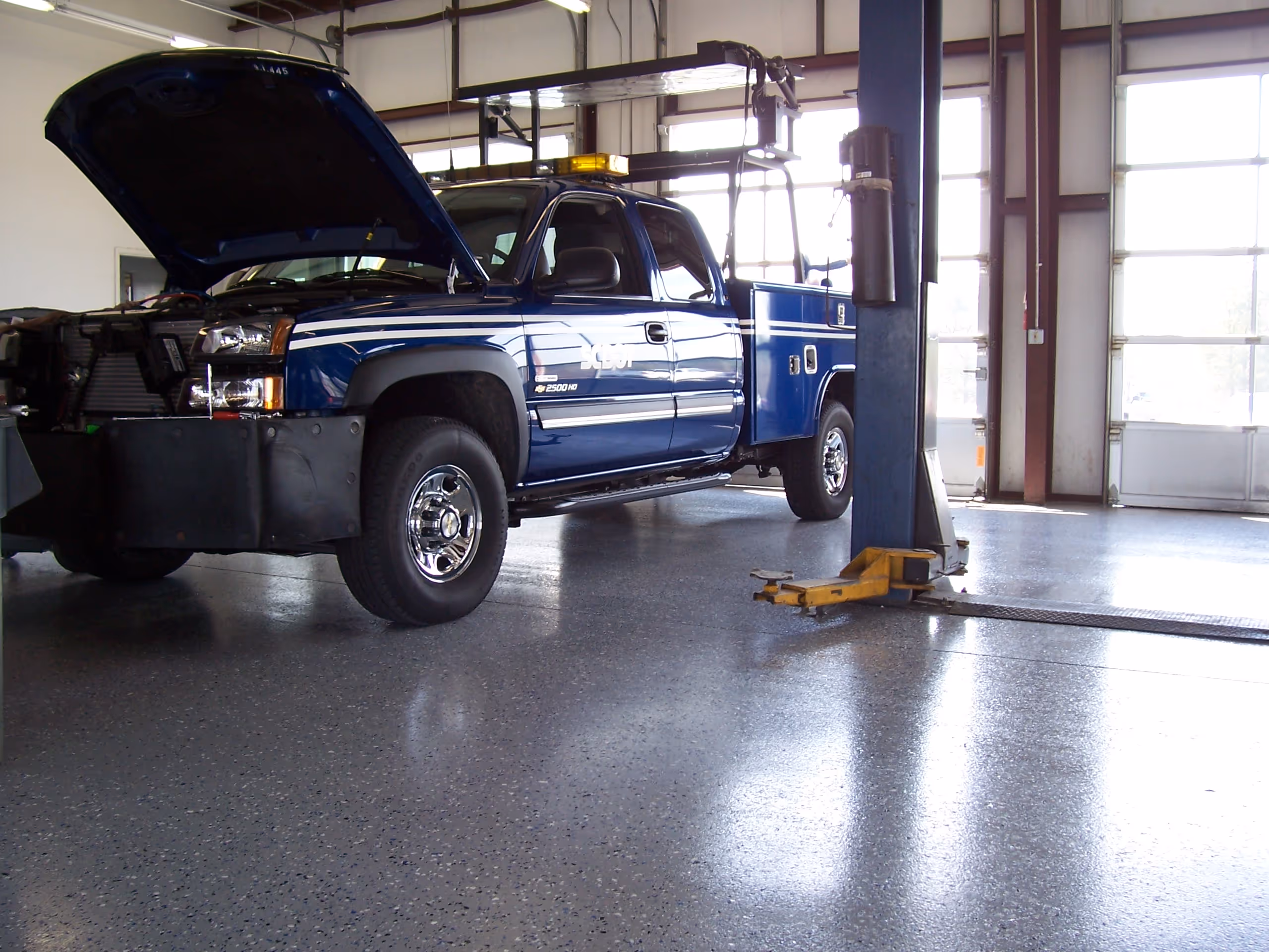 Workshop with epoxy flooring