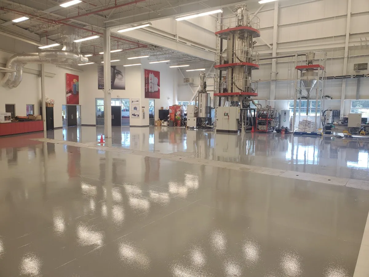 Industrial building with new epoxy floor coating