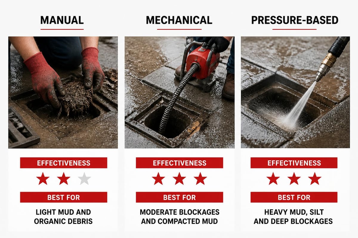 Drain clearing methods comparison