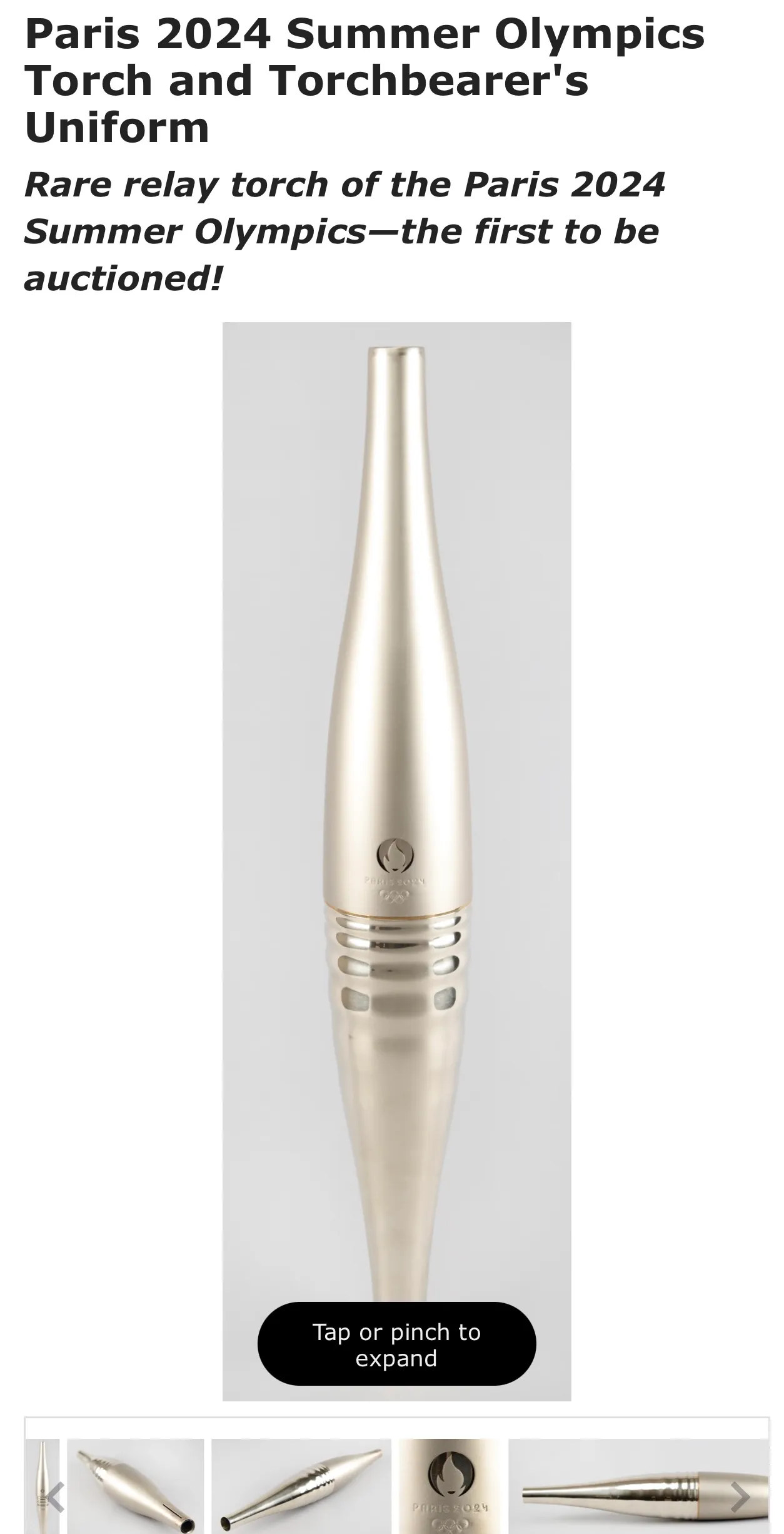 Vente aux enchères torche olympique, JO Paris 2024
