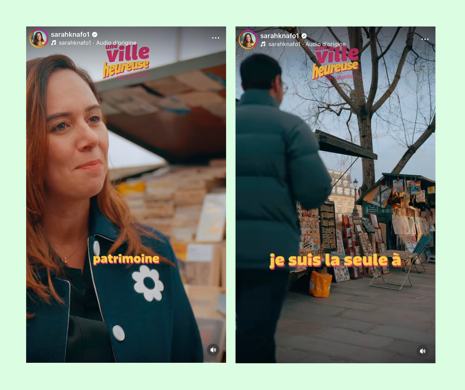 Sarah Knafo, maire à Paris : la candidate met en scène les bouquinistes, entre politique, ville, patrimoine, seconde main et récupération.