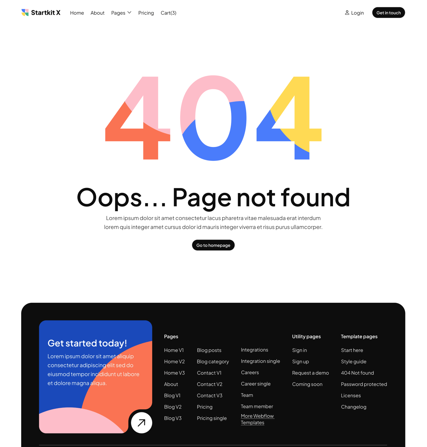 Startkit X - 404 Not Found Page - Technology Webflow Template