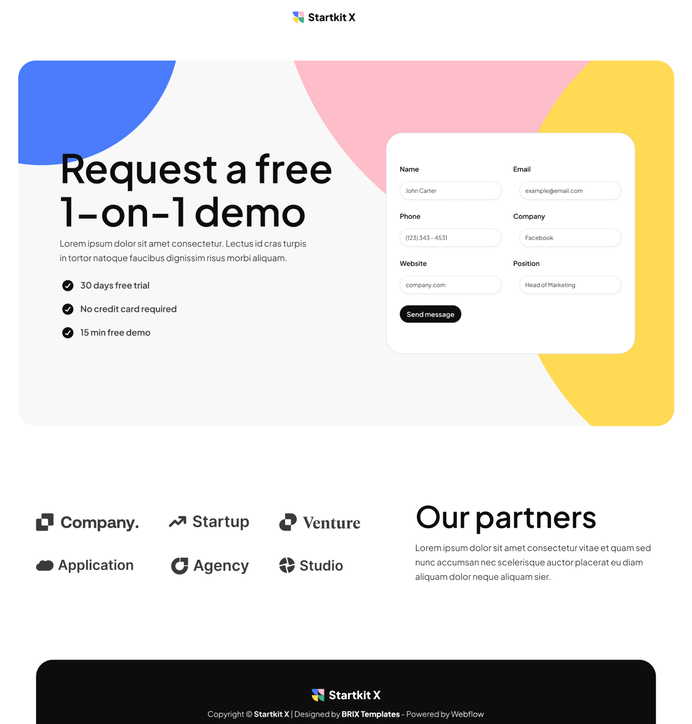 Startkit X - Request A Demo Page - Technology Webflow Template