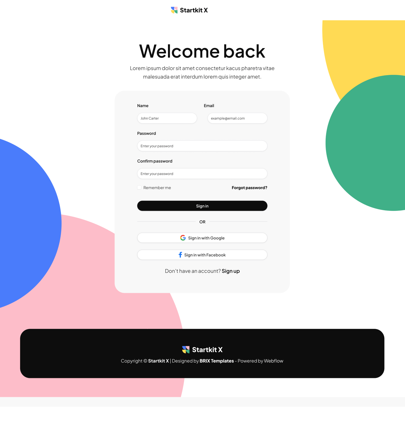 Startkit X - Sign In Page - Technology Webflow Template