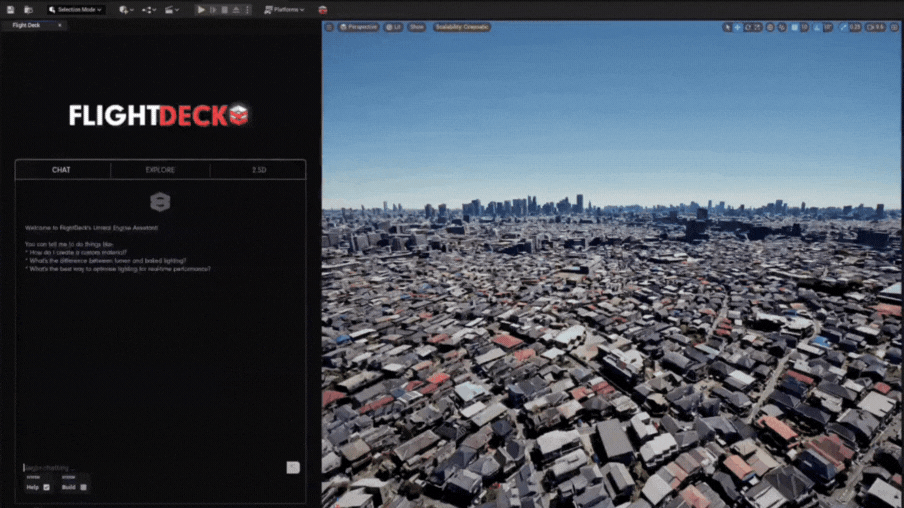 Screen recording of Unreal Engine showing FlightDeck’s Chat system in use.