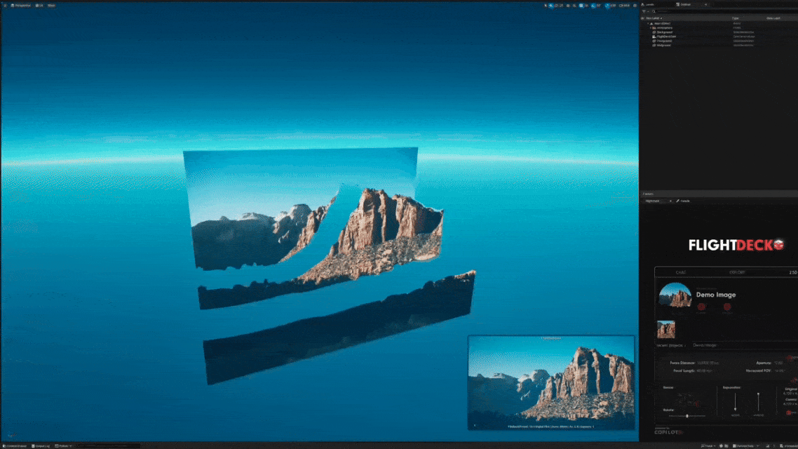 Screen recording of Unreal Engine showing FlightDeck’s 2.5D system in use.
